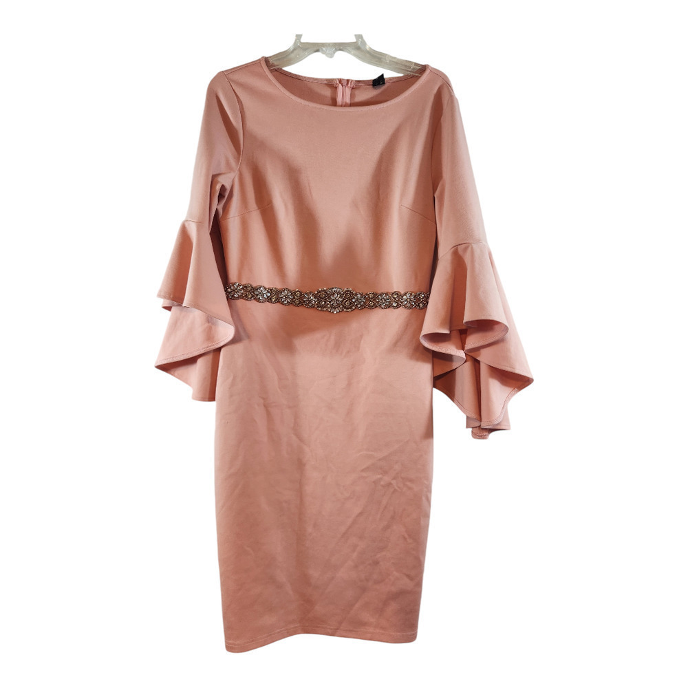 VFShow womens elegant bell sleeve dress rhinestone sash sz large cocktail party